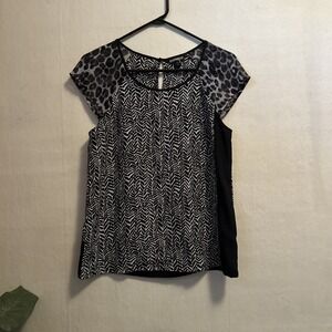 EXPRESS Top Black White Animal Zebra Cheetah Print Cap Sleeve Sheer Unlined Sz S